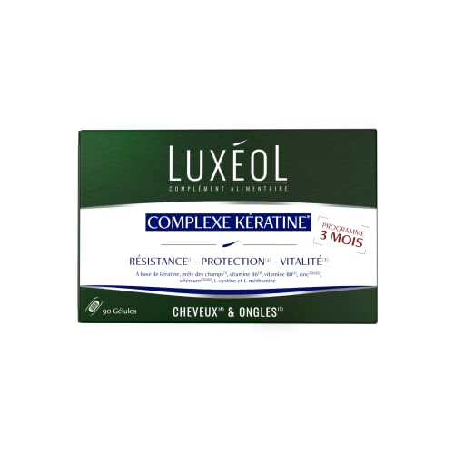 Luxéol - Complexe Kératine - Complément alimentaire - Résistance et Protection(1)- Cheveux et ongles(2) - 90 gélules - 41g Beige/jaune