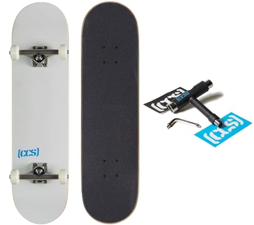 CCS Skateboard Completo – Logo de color y madera natural – totalmente montado – Incluye herramienta de monopatín y pegatinas
