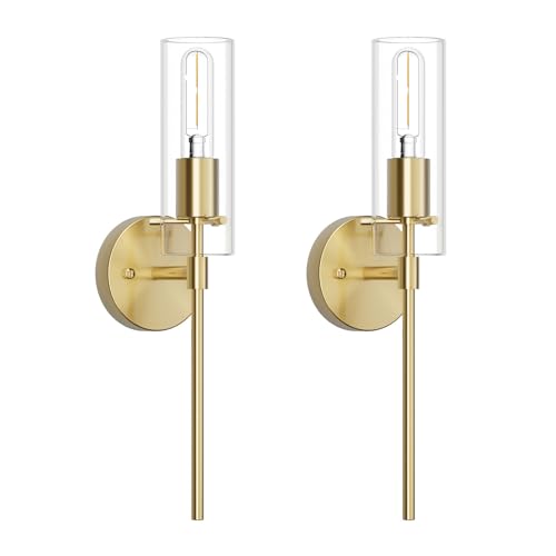 Aoceley Wall Sconce Set of 2 Brass Wall Light, Farmhouse Vanity Light Fixture Modern Indoor Wall Light with Clear Glass Shade for Bathroom Bedroom Living Room Hallway Vanity by Aoceley - Used condition - US$31.76