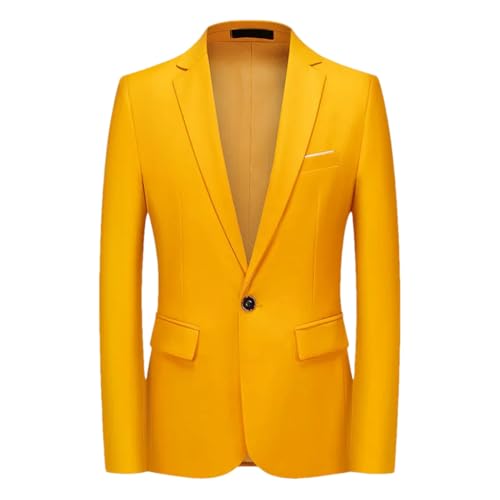 Dvbfufv Casaco de fato casual para homem, tamanho grande, vestido de negócios, cor sólida, Amarelo, XS