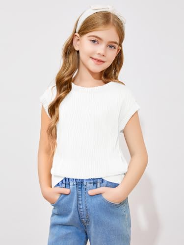Haloumoning Girls T Shirts Short Sleeve Cute Tops Summer Casual Tshirts Textured Basic Tees 5-14 Years2