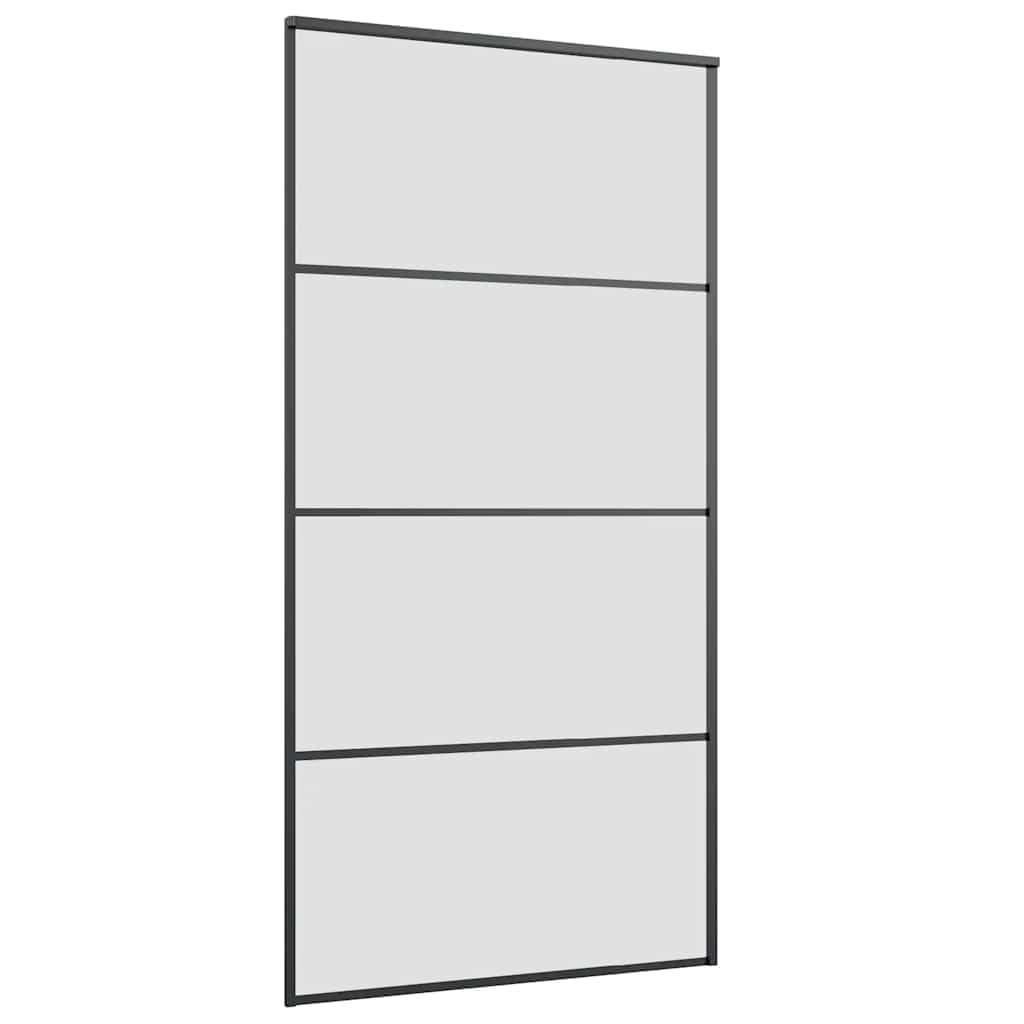 Porta scorrevole con guarnizioni nere, vetro ESG satinato, 102,5 x 205 cm, porta interna con telaio in alluminio, salvaspazio, per camera da letto, cucina, corridoio, robusta e scorrevole