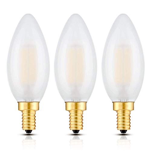 CRLight 6W Dimmable LED Candelabra Bulb 3200K Soft White, 60W Equivalent 600LM, E12 Base LED Chandelier Light Bulbs, B11 Frosted Glass Candle Torpedo Shape Bullet Top, Pack of 3