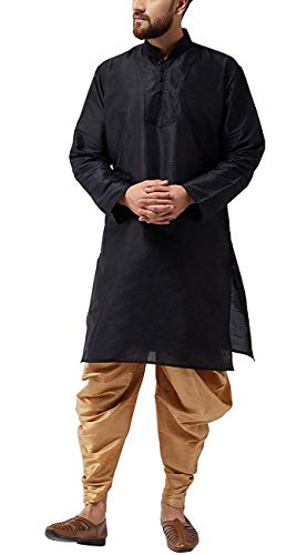 Kurta ensemble de pyjama brodé pour homme noir Large vêtement nuit confortable