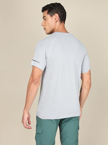 Image of TECHNOSPORT Men's Melange Slim Fit Round Neck T-Shirt Double Cool Raglan Sleeve Slip On Polyester for Gym Running Workout UPF50+ Anti Odour
