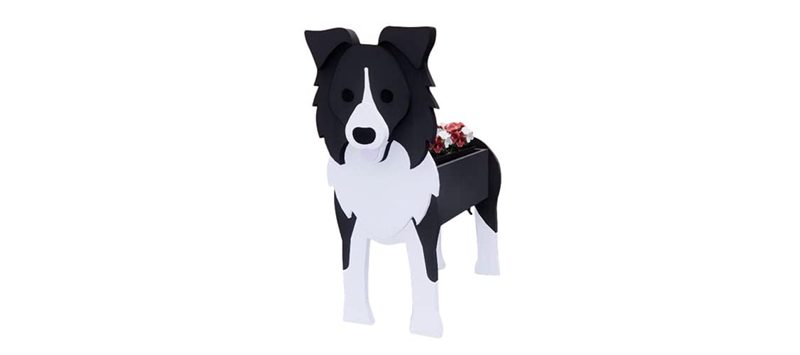 Htdzdx Border Collie Dog Planter Plant Pots, Cute Animal Shaped Cartoon Flower Planter, Unique Dog Design Garden Plant Pots,Planters For Outdoor,Garden,Patio Decoration,,35 * 20 * 22Cm