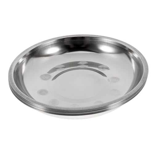 BESTYASH 6 Piezas Platos Redondos Inoxidable Bandejas de Almacenamiento para Aperitivos Platos Prácticos para Pasta y Snacks Color Plateado