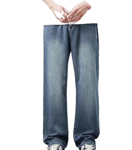 Men's Mid-Waist Casual Loose Jeans, Summer Thin Straight Pants, Street Retro Jeans