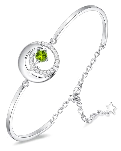 FANCIME-Birthstone-Bracelets-925-Sterling-Silver-Moon-and-Star-Bangle-Charm-Bracelet-Fine-Jewelry-Birthday-Anniversary-Christmas-Day-Gift-for-Her-Women-Adjustable-Chain-6712-Extend