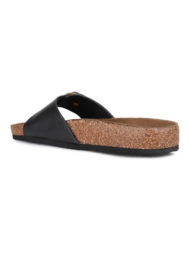 Image of Womens Black Casual Solid Pattern Open Toe Flat Slip-On Sandals