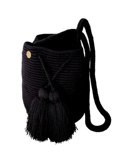 Sac Wayuu fait à la main TERRA FUSION, le sac seau noir de vos sorties