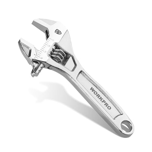 WORKPRO Adjustable Wrench, 4-inch Heavy Duty Spanner with Inch/Metric Scale, Premium Cr-V Steel, Chrome Plated 4 Inch Silver