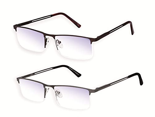 Black Friday Clearance 2Pcs Blue Light Blocking Reading Glasses Women Men Computer Reading Glasses Metal Frame (Brown,Grey 2.0)