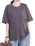 [Bear's Hut] Tシャツ レディース 半袖トップス 綿100％ 【夏定番半袖Tシャツ・肌なじみ良い】 透けない 程よい厚み ゆったり クル―ネック 夏tシャツ 快適 無地 シンプル 重ね着 カットソー 体型カバー 春夏 (JP, アルファベット, 2XL, グレー)