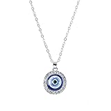 Hifunny Evil Eye Pendant Necklace Round Zircon Blue Devil'S Eye Necklace for Women Girls Adjustable Fashion Jewelry(Silver)