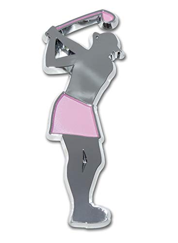 Image of Elektroplate Ladies Golfer OEM Chrome & Pink Emblem for Cars, Trucks, and All Auto | Universal Fit at 3.25 inch x 1.5 inch | Weatherproof