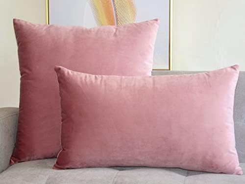 Lutanky Velvet Cushion covers (Pack of 2) Soft Throw Pillow Cases Decorative Square Cushion Cover for Sofa Home Decor 18" X 18" 45 x 45 cm(pink, 2 pieces)