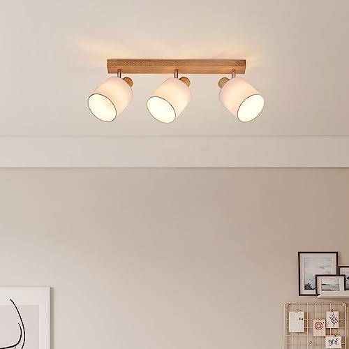 Glitzerlife Deckenlampe 3 Flammig Deckenstrahler Holz - LED Deckenleuchte Vintage Deckenspot E14 Boho Lampe Schwenkbar 350° Spot Retro für Schlafzimmer Küche Flur MAX.25W (ohne Leuchtmittel)