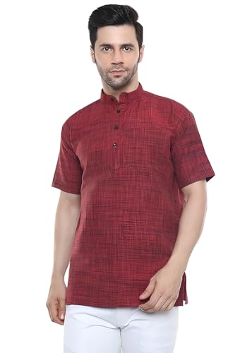 Image of Khadie Cotton Blend Solid Casual Regular Fit Mandarin /Chinese Collor Short Kurta for Men