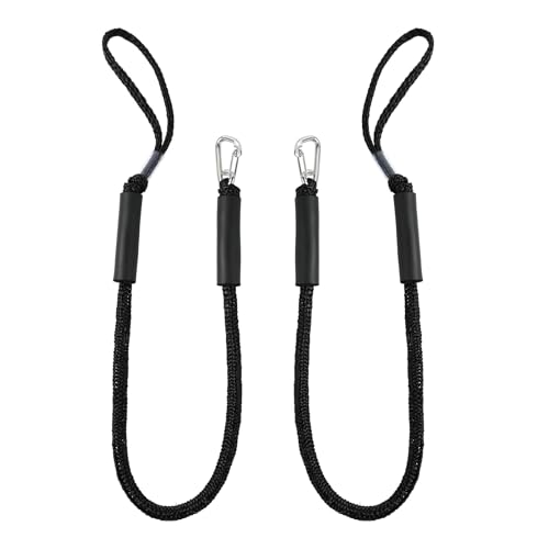 2 PK Black Bungee Dock Lines for Boats 4FT with 316 Stainless Clip Boat Accessories Marine Grade Boat Rope Boating Accessories Boat Dock Lines Jet Ski or PWC Mooring Boat Lines & Dock Ties