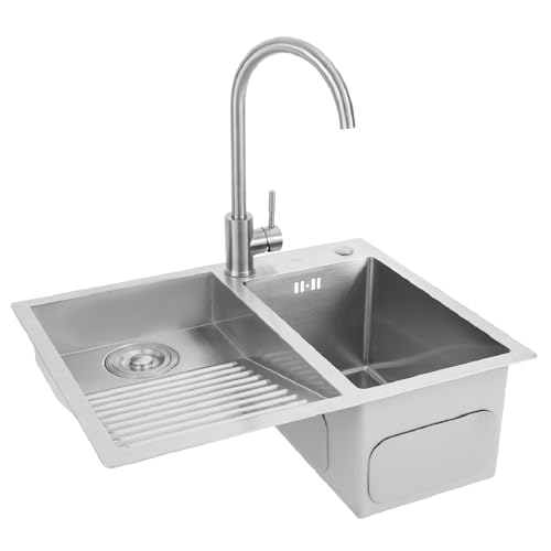 Stainless Steel Laundry Utility Sink with Washboard 23.62 * 18.89in Top Mount&Under Mount Laundry Sink Wash Basin Double Bowl Laundry Pool for Kitchen Balcony Outdoor Use