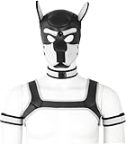 Adults Neoprene Puppy Hood Custom Animal Head Mask Novelty Costume Dog Hood Mask,Collar,Armband and Harness Set (White)