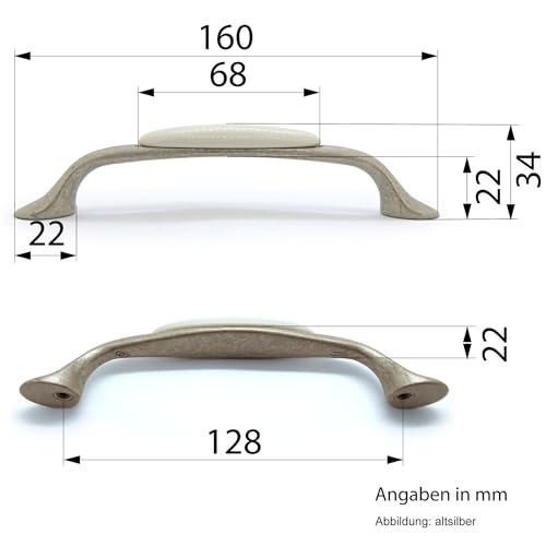 Landhausstil Bogengriffe CURVA mit Porzellan-Inlay cremefarben altsilbern 23 x 31 x 160 – Stilmelange Qualität aus Europa seit 1998 - 3