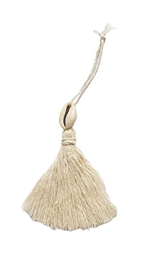 Image of Zippy Flora Premium Handmade Cotton Tassels with Cowrie Shell Embellishments for DIY Crafts, Boho Wall Decor, Home Styling & Creative Projects (Pack of 10)