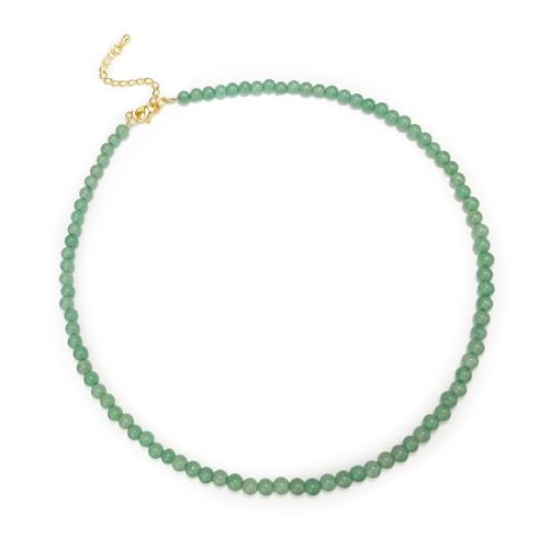 TSdiyART Green Aventurine Necklace, Natural Stone 4mm Green Jade Necklace Beaded Choker for Women, Dainty Round Beads Necklace Summer Jewelry