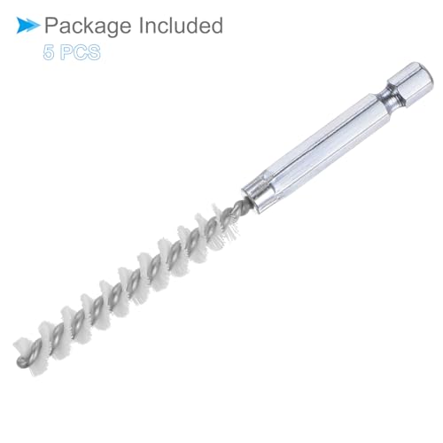 CoCud Bürstenkopf, 8 mm Durchmesser, 4 Zoll Länge, Nylon Reinigungsdrahtbürsten mit 1/4 Zoll Sechskantschaft - (Anwendungen: für Bohrmaschine, Schleifmaschine), 5 Stück