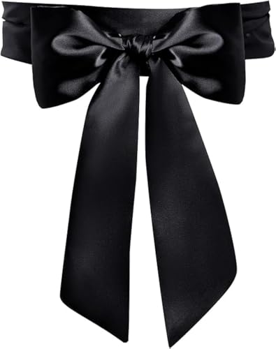 Generic Women Wedding Satin Sash Belt 4'' Wide Double Side Chiffon Sash Waist Belt for Special Occasion Dress Sash Bridal Belts (Black)