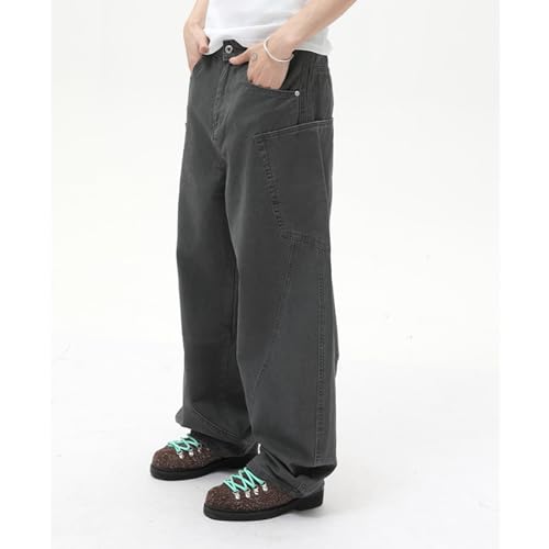 Barrel Jeans Men Baggy High Waist Wide Leg Skater Denim Pants Streetwear Barrel Leg Bottoms Loose Relaxed Fit with Pockets3