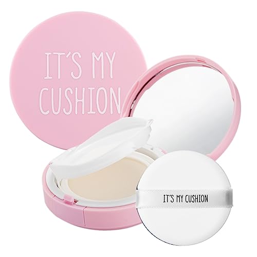 IT'S MY CUSHION Empty DIY Cushion Compact Case - Durable Premium Portable Air Cushion Puff Box, Pink Cosmetic Container with Sponge Powder Puff and Mirror - DIY Custom Makeup Compact Case (15g)