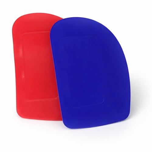 Image of Set of 2 Dough Scrapers Bowl Scraper Food Safe Plastic Pastry Bread Dough Cutter Baking Tools (Red and Blue colour) Size 85 x 120 mm