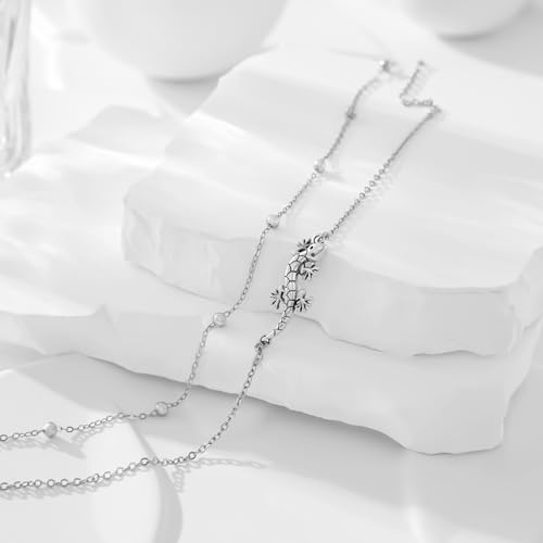 Image of CHIC & ARTSY 925 Sterling Silver Ankle Bracelets for Women, Adjustable Layered Foot Chains with Nature & Symbol Charms, Lightweight Comfort Fit Boho Beach Everyday Jewelry