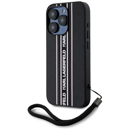 CG MOBILE Karl Lagerfeld Saffiano Athleisure Stripes Cordon pour iPhone 15 Pro Max (rouge)
