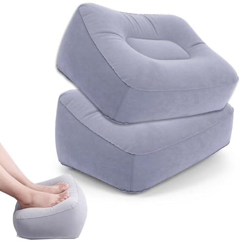 Inflatable Foot Rest Pillow for Air Travel, Airplane Foot Rest Pillow, Adjustable Height Leg Pillow Airplane Bed for Kids Toddler Suitable for Plane, Car, Train (Gray) 2count