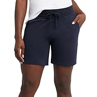 Hanes Womens Jersey Pocket Shorts, Drawstring Cotton 7" Inseam Athletic-shorts, Navy, Medium US