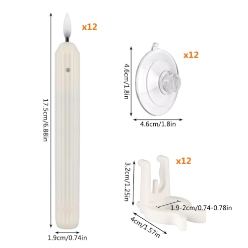 Image of 12 Flameless Led Taper Windows Candles with Sensor Dusk to Dawn & Ivory Striped Candlesticks with Suction Cups, Roman Column Christmas Window Candle Battery Operated for Home Decor