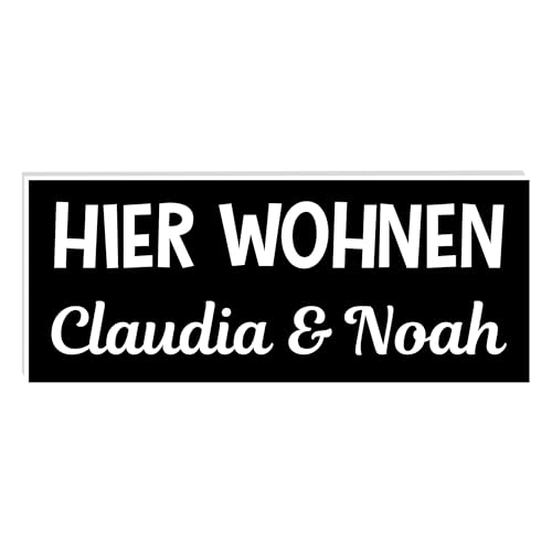 KIWISTAR UG ab 1x - Targhetta con nome Hier wohnen, 50 x 20 mm, autoadesiva, colore: nero/bianco, con campanello, personalizzabile