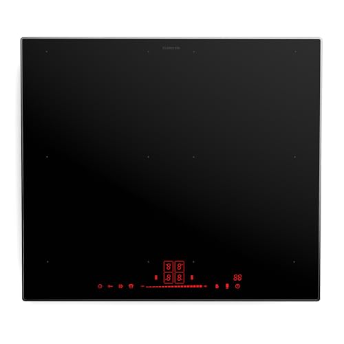 Klarstein NanoGlow Placa Inducción 60 cm - 4 Zonas Flexibles, 7400W con Potenciadores, Controles Deslizantes Ocultos, Bloqueo Infantil & Indicador Calor Residual, Cristal Nanorrevestido