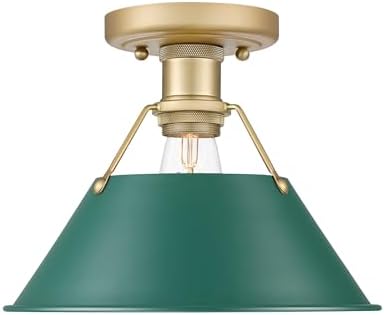 Golden Lighting Bronze Flush Mount with Pine Green Shade