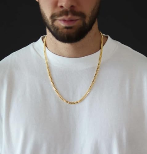 5mm/7mm Real Gold Plated Cuban Link Chain for Men, Mens Stainless Steel Gold Chain Necklace Jewelry for Men2