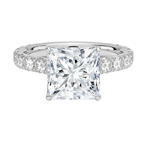 3 Ct Princess Cut Lab Grown Diamond Ring VVS2 10K 14K 18K Solid White Gold Lab Grown Diamond Engagement Ring Three-Quarter Coverage Bridal Anniversary Ring Valentine Gift for Her(IGI Certified)