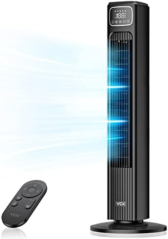 VCK Tower Fan, 80° Oscillating Fans with Remote, 36'' Quiet Cooling Fan,Adjustable 3 Speeds,4 Mode,12H Timer, LED Display with Auto Off,Standing Bladeless Floor Fan for Bedroom Home Office
