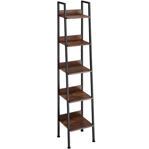 TecTake Étagère échelle sur Pied Rangement bibliothèque Salon Chambre Cuisine diverses Tailles et Couleurs (35,5 x 31,5 x 170,5 cm, Bois foncé Industriel)