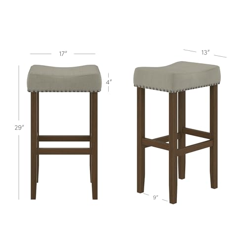 Nathan James Hylie Nailhead Wood Pub-Height Kitchen Counter Bar Stool 29", Gray/Dark Brown