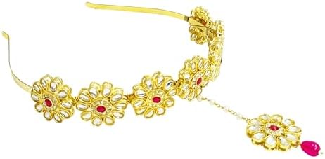Ethnic Kundan Hairband With Attached MangTika/Mathapatti/Hair Accessory Hair Jewellery for Womens/Ladies/Girls