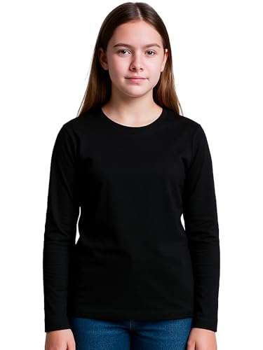 Image of DYCA by Bodycare Girls Solid Cotton T-Shirt, Round Neck Full Sleeves, Casual Regular Fit, Comfortable Tshirt for Kids