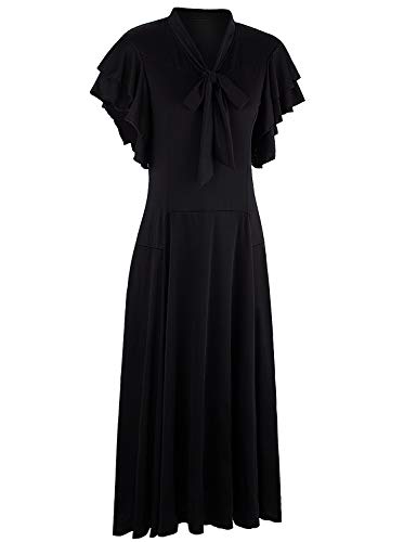 Vijiv Women's Vintage 1920s V Neck Long Bias Cut Sleeveless with Flutter Sleeves Bowknot Flapper Dress2